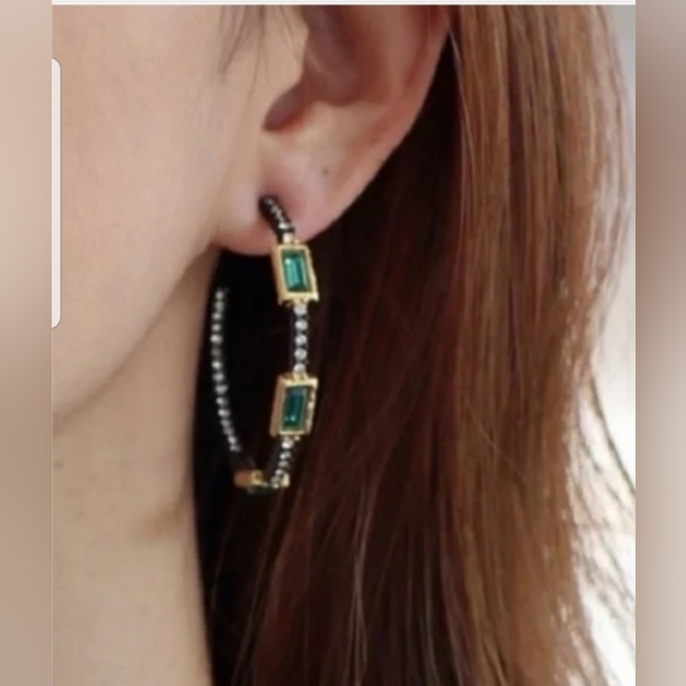 Alexis Bittar Gold and Green Hoop Earrings! NWOT! BEAUTIFUL! CHIC! STUNNING! - Picture 6 of 7